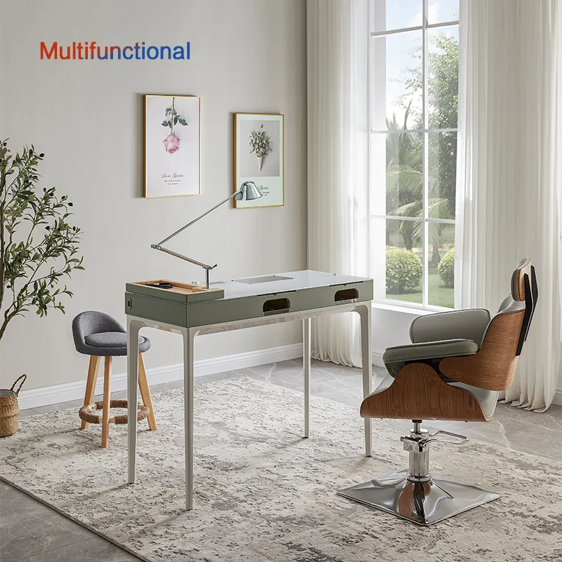 Custom beauty nail confession manicure table furniture with fan