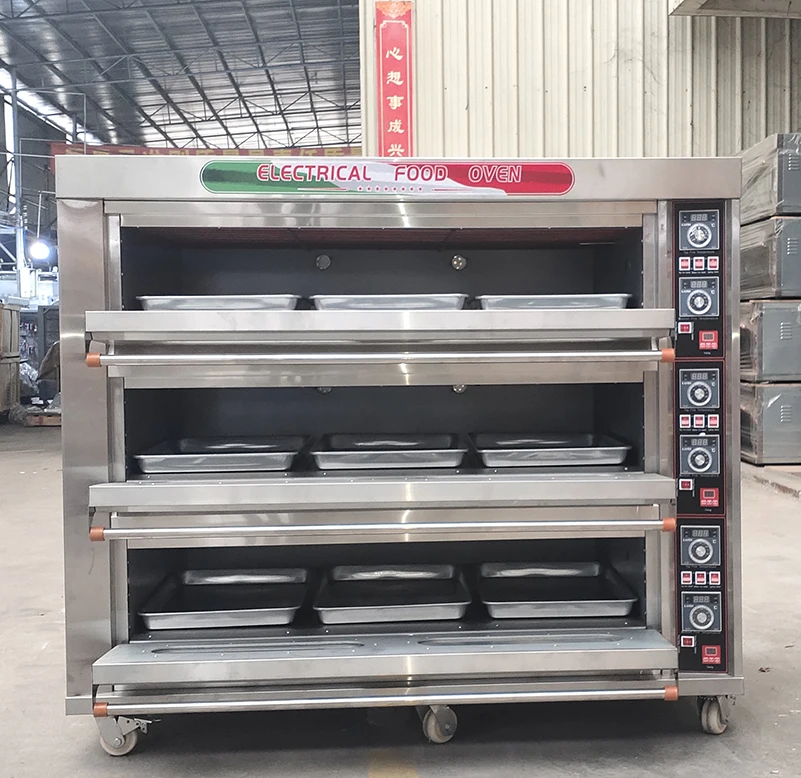 Customized commercial bakery equipment 3 deck 9 trays 12 tray electric bread pizza baking oven
