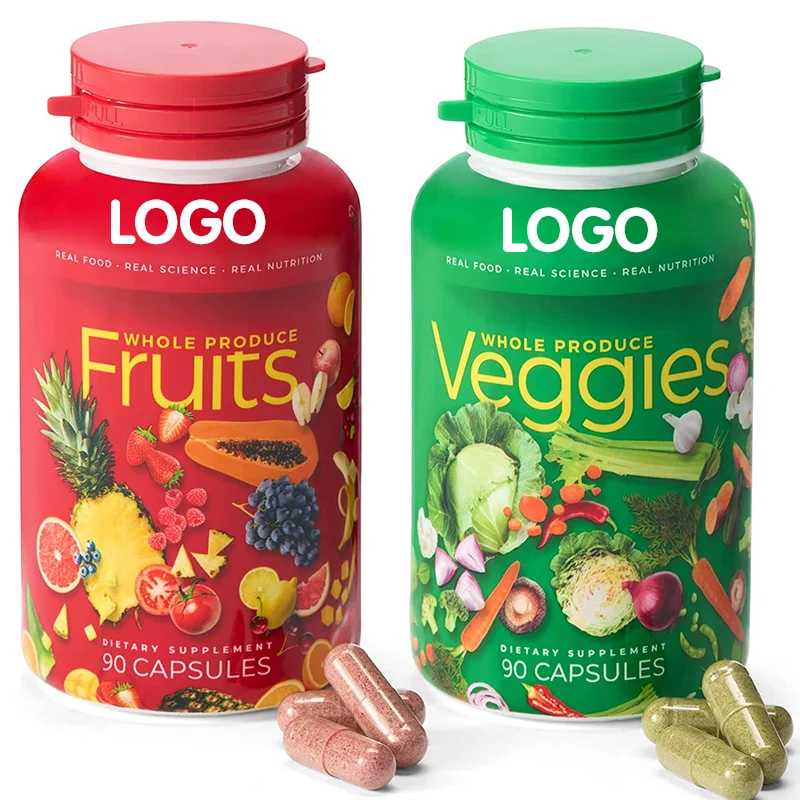 Private Label Fruits and Veggies Whole Food Supplement with Superfood 90 Fruit Capsules 90 Veggie Capsules