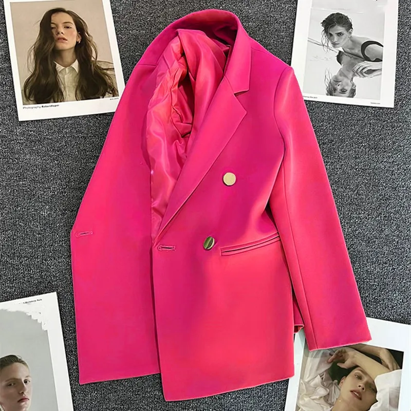 Thin Autumn Solid Small Suit Jacket Women Casual Coat Clothing Double Breasted Elegant Office Lady Blazers