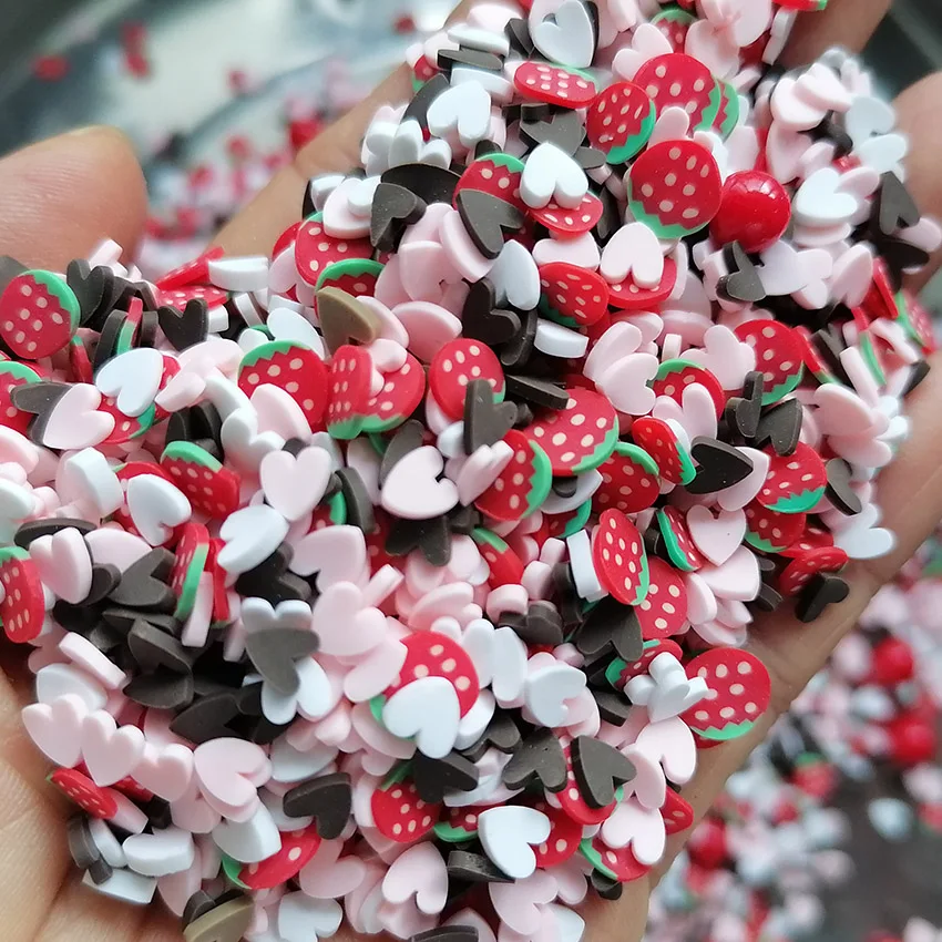 1KG DIY Craft Slime Sprinkles Valentine Heart Polymer Clay Slices Strawberry Acrylic Beads Polymer Clay Sprinkles