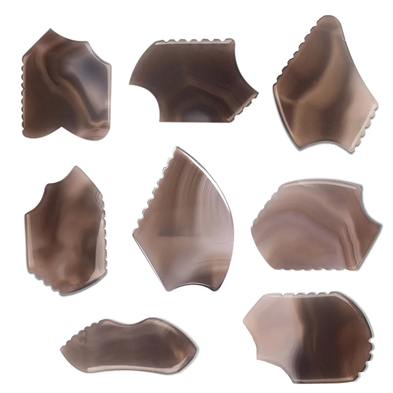 Luma Grey Agate Gua Sha Stone 100% Natural Grey Guasha Jade Custom Logo Scraping Tool Set Face Gua Sha Comb Beauty