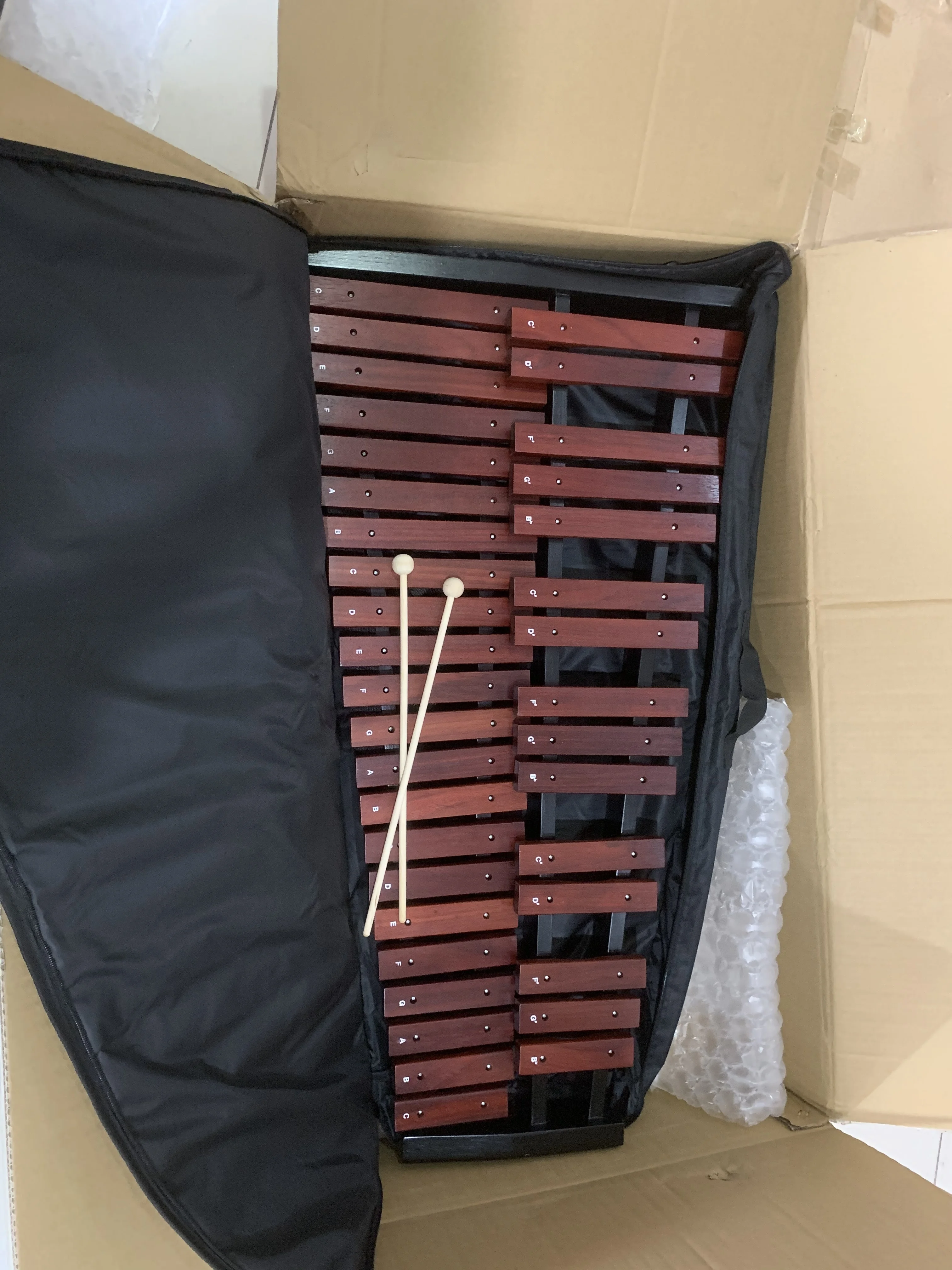 Wholesale 37 Key orff professional Glockenspiel xylophon Wooden Bar 37 Tone Red Wood Xylophone with Stand