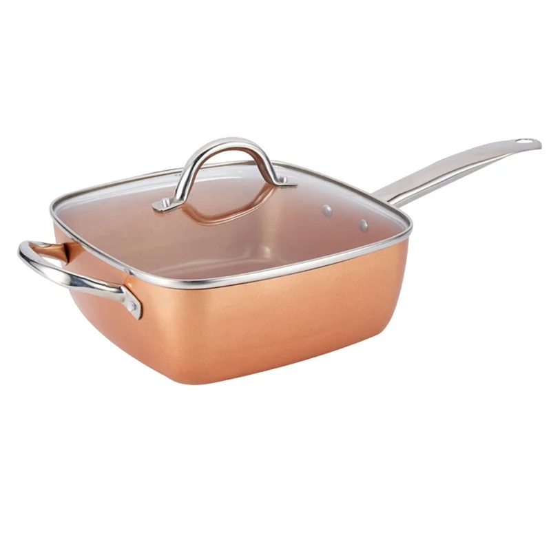 Hot Selling 4 in 1 pressed aluminium cookware set copper nonstick square pot square fry pan