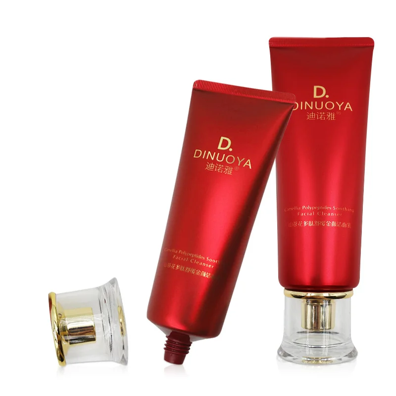 Custom Cosmetic Sunscreen Body Lotion Hand Cream Red ABL Plastic Squeeze Soft Tube Packaging With Cap