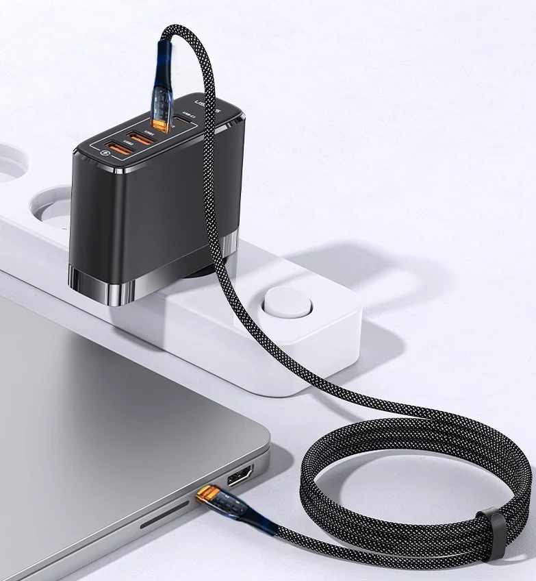 New Arrival Gold Plating Transparent USB Type C To C 5A 100W 66W 20W PD Fast Charging Cable For Mac book Mobile Phones