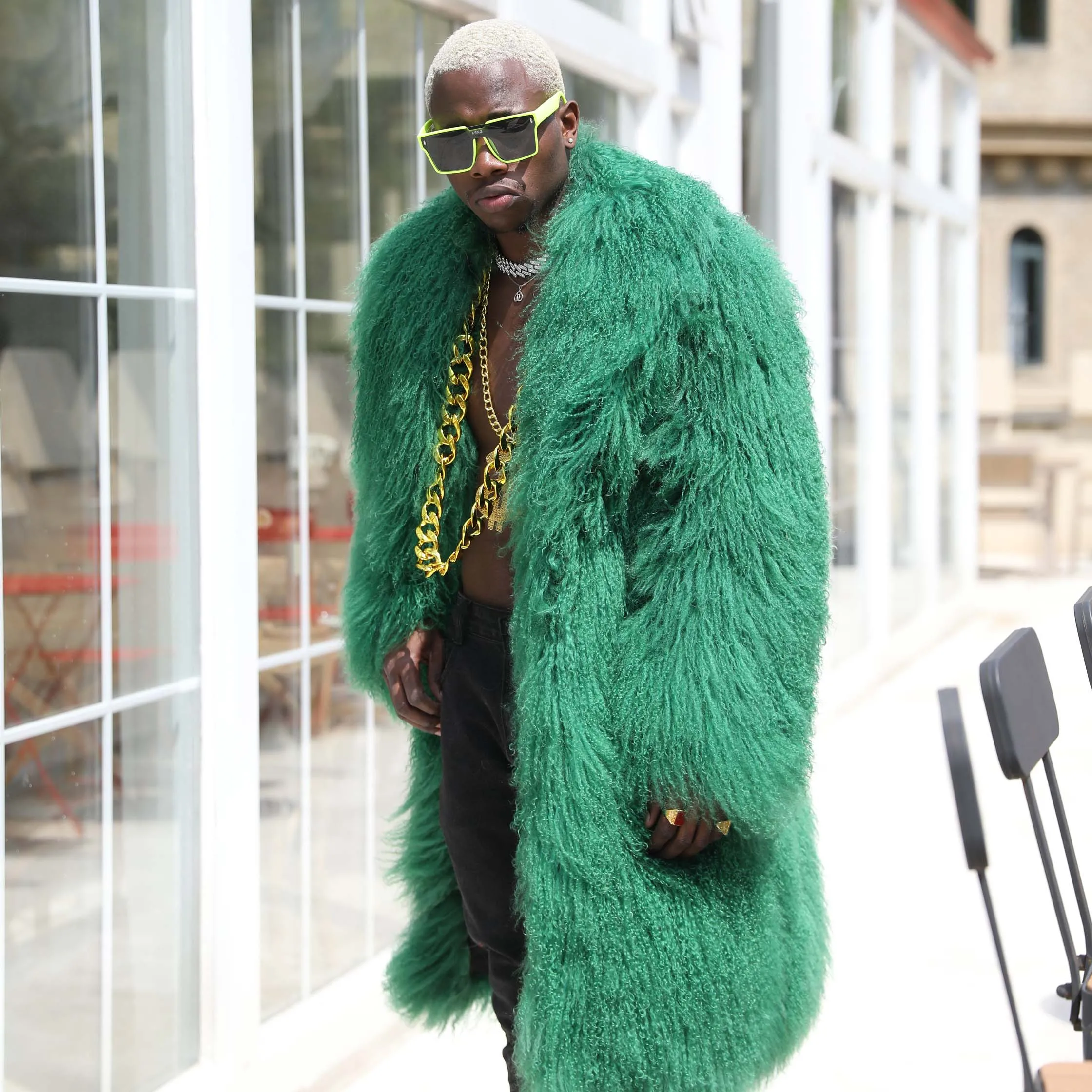 New design Plus Size Fur Long Coat Men Long Real Mongolian Lamb Fur Jacket