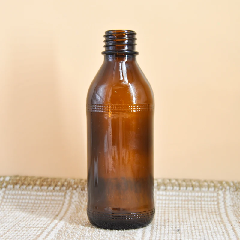 Wholesale 280ml round shape amber  syrup glass bottle Oral liquid glass bottle with screw lid
