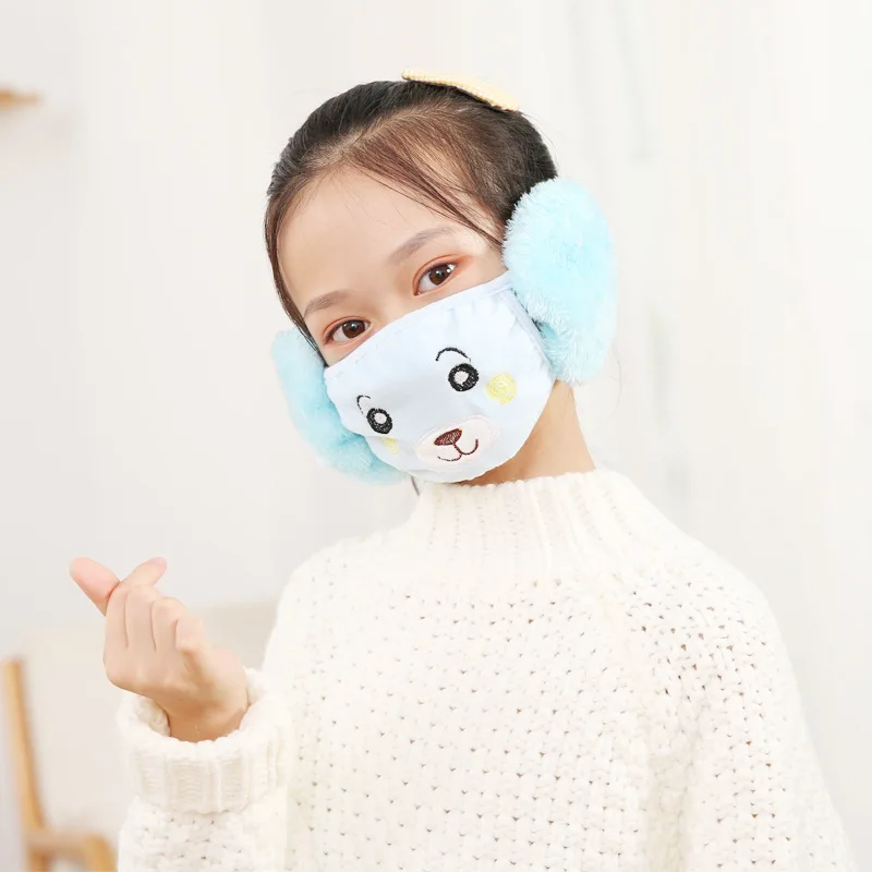 
2020 Cartoon Plush Children Earmuffs Fashion Winter Warm Lovely Girl Earmuffs Mask Two Use Kids Ear Face Protection 