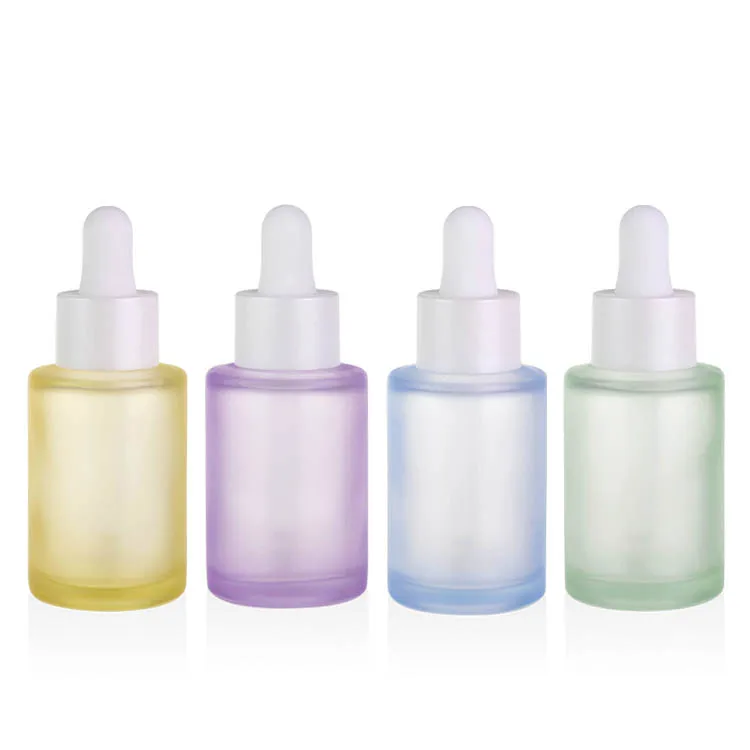 China warehouse cosmetic packaging 30ml frosted yellow liquid serum lotion foundation glass bottle serum with dropper