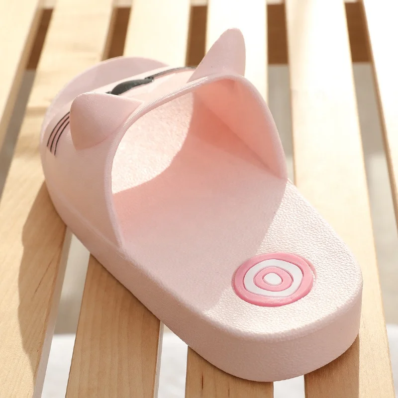 Cheap Wholesale Kids Summer Indoor Slippers Cute Cat Children Household Non-slip PVC Slides Slippers