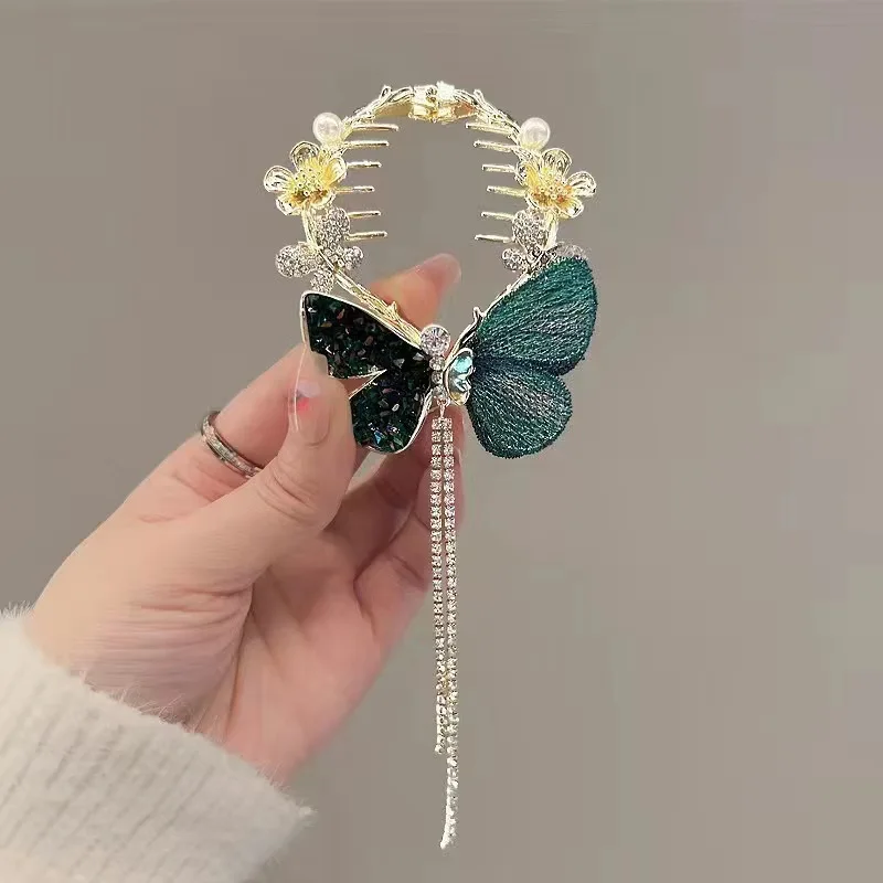 Wholesale Luxury Pearl Hair Claw Clips For Women Ponytail Rhinestone Butterfly  Hair Clips Accessories