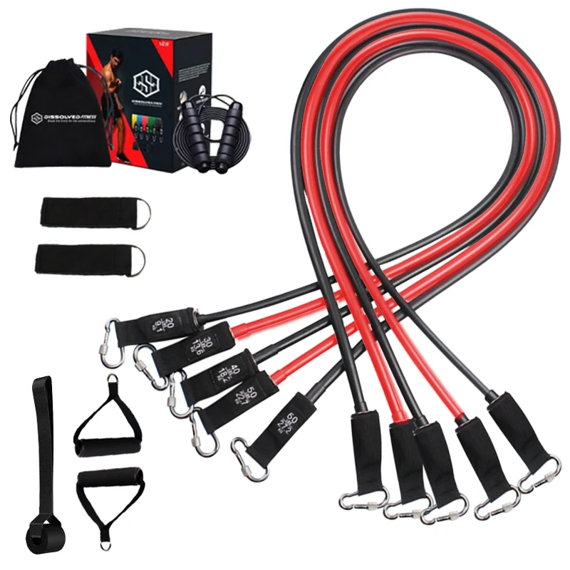 200lb Home Gym Expander Tube Set 12pcs Latex Elastic Fitness RopeTPE Resistance Exercise Bands for Sports & Yoga Packaged