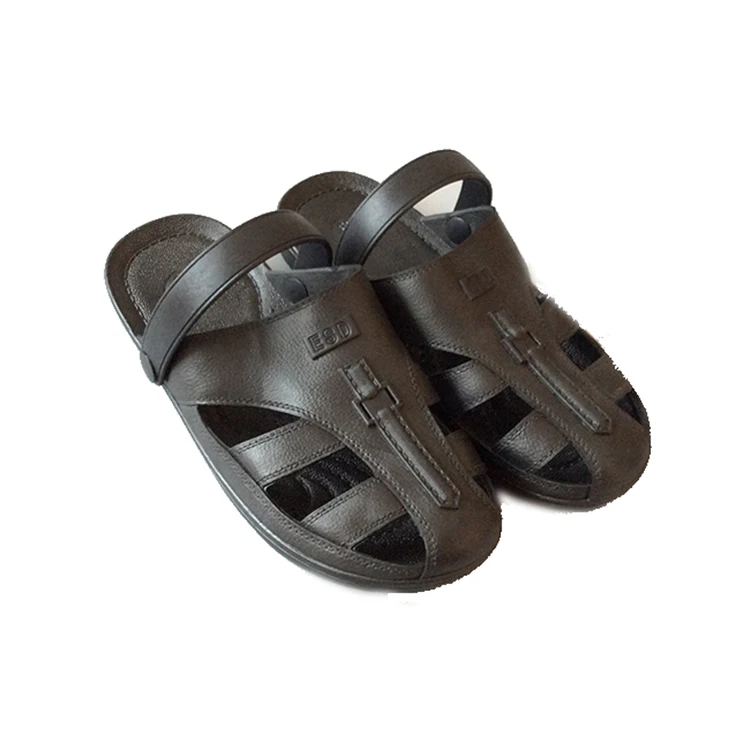 Durable Washable Anti-slip Soft Cleanroom Sandal Black SPU Six Holes ESD Antistatic Slippers