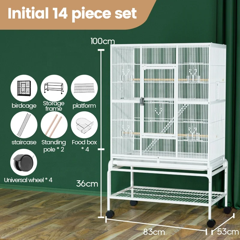 Wholesale Good Viewing 100cm Height Big Bird Cage black White Color Parrot Flight Cage Villa For Birds With Storage Shelf