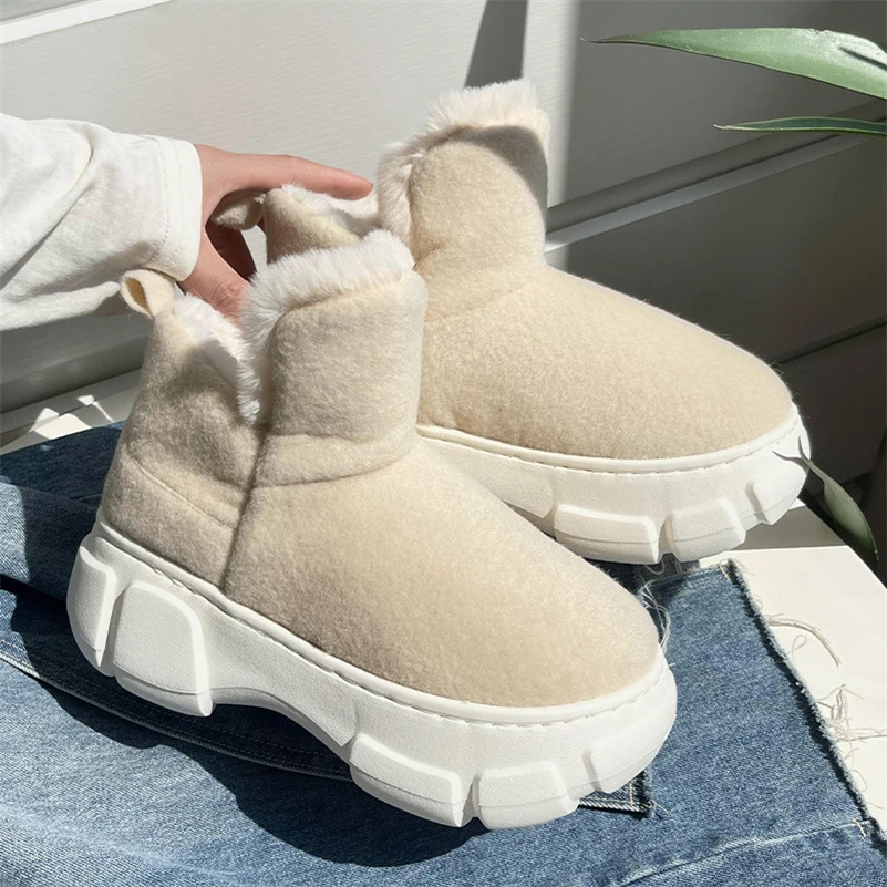 7CM Increase Thick Sole Winter Warm Ankle Boots EVA Non-slip Furry Women Snow Boots Casual Outdoor Cotton Shoes