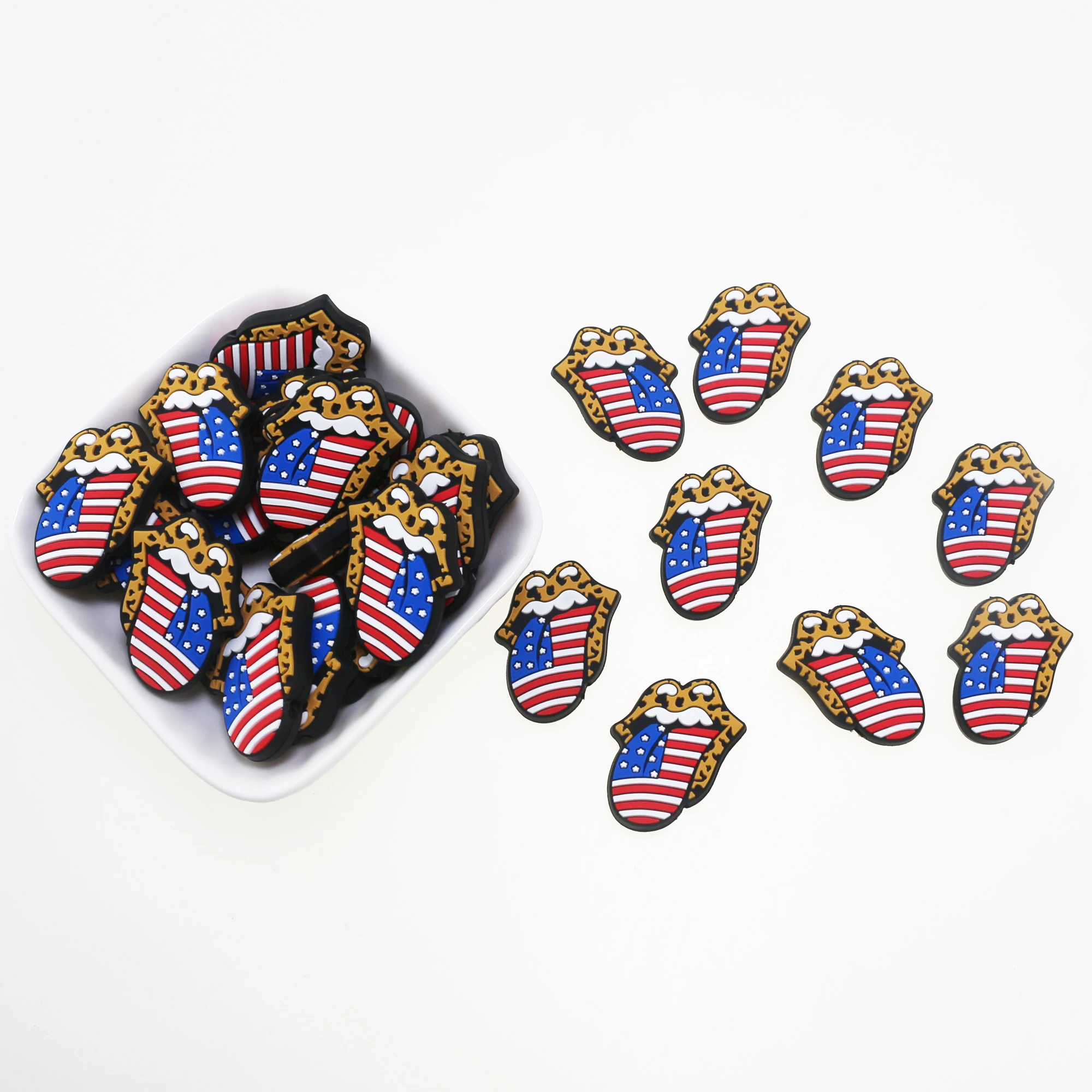 New 2022 Food Grade Cute American Flag Shaped Baby Teething Leopard Cheetah Focal silicone Beads