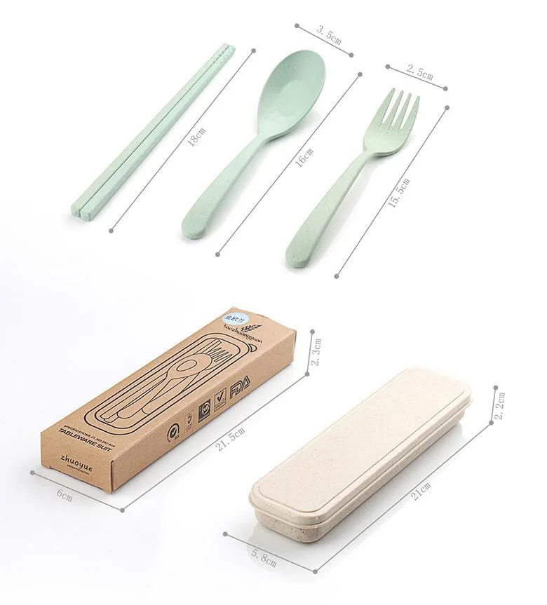 Cheap Eco Friendly Travel Wheat Straw Cutlery Sets Spoon Chopsticks Fork Portable Flatware With Case