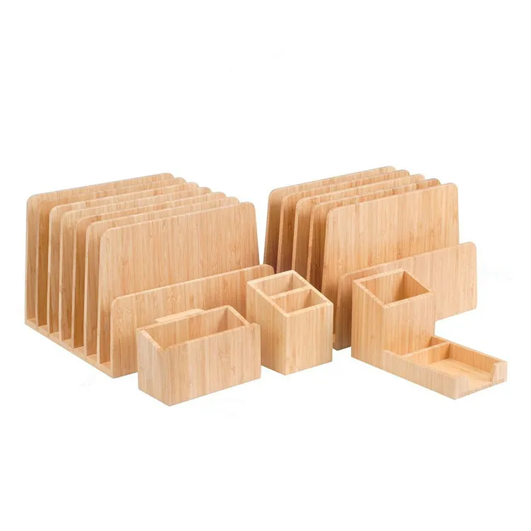 Wholesale Space Saving Portable Office Desk File Holder Desktop Stationery Bamboo Document Organizer