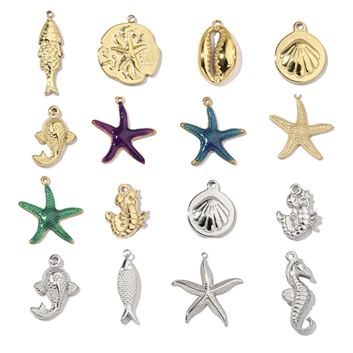 Mirror Polished Lobster Fish Seahorse Stainless Steel Necklace Pendant Seahorse Starfish Titanium Steel Charms DIY Accessory