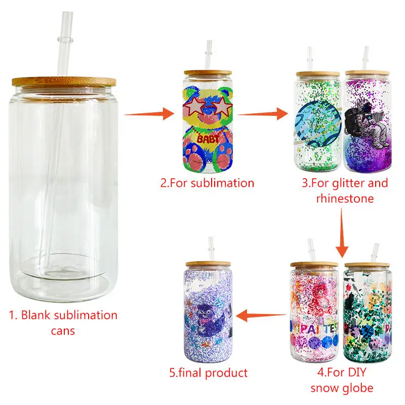 Sublimation Snow Globe Tumblers Pre Drilled Double Walled Glass New Product 12oz 16oz 20oz CLASSIC Party Beer Can Vasos 12 Oz