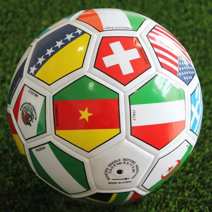2022 Stock PVC leather machine stitched country flag soccer ball official size 5 football ball pelota de futbol