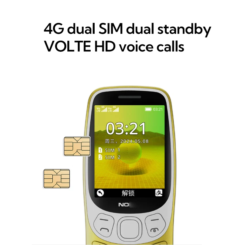 Original Noki-a 3210 4G Feature Phone 2.4 Inch 2MP Camera FM Radio 1450mAh Bettery Dual SIM Push-button Mobile Phone Type-C Port