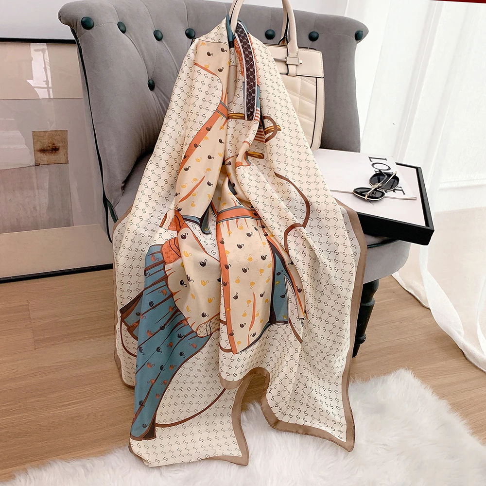 Manufacturing 2022 fashion long satin silk scarf 60*180cm women soft print hijab designer head scarf shawl