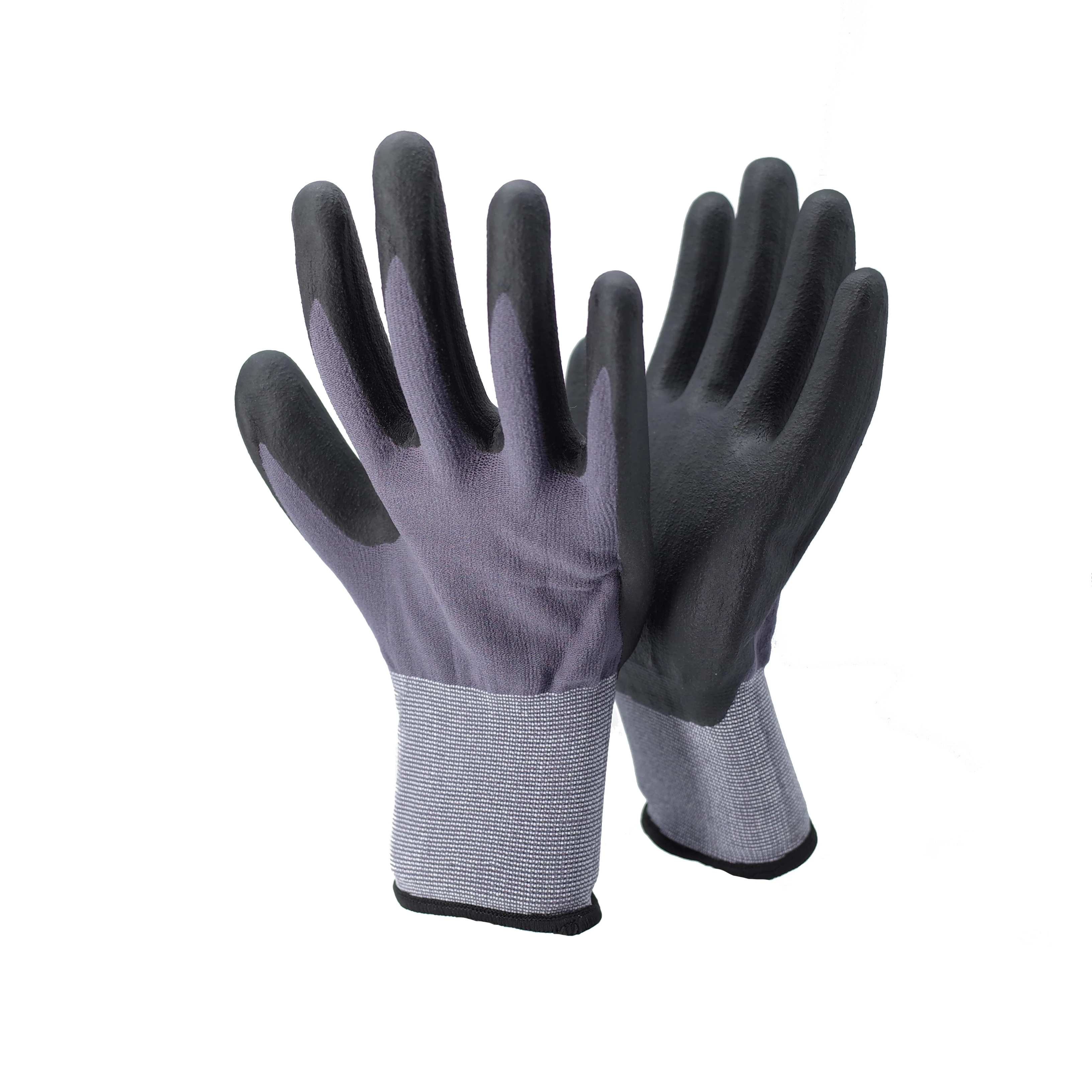 Hot Sale 15G Grey Nylon And Spandex Black Micro Finish Coated Dipped Nitrile Safety Foam Glove