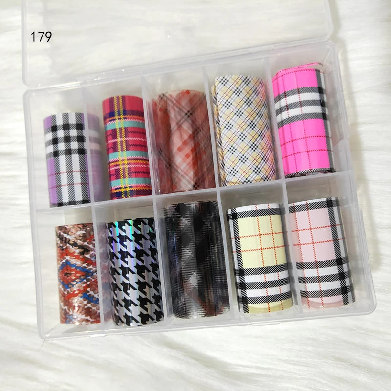 Plaid Foil 10 pcs /set 4*100 cm Nail Foil Set Flower Starry Sky Colorful Nail Art Sticker Decals for Nail Decorations