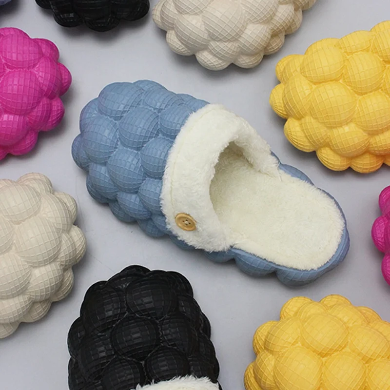 Dropshipping New Keep Warm At Home Women Bubble Slides Fluffy Slippers Winter Warm Fur Bubble Slipper