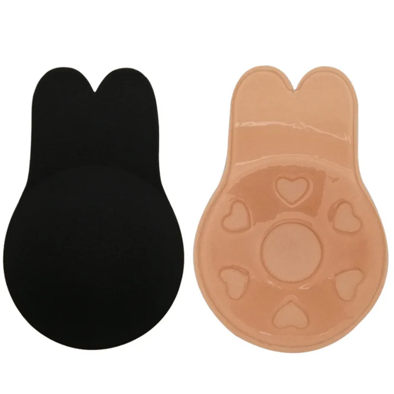 Sexy Push Up Boob Silicone Nipple Stickers Black Nude Nipple Covers Rabbit Ear Shape Nipple Bra