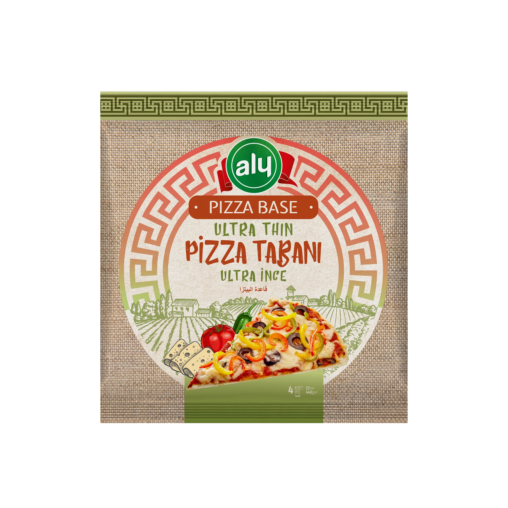 
Ultra Thin Pizza Base 27 CM 4 PCS Aly Brand zip-lock bag 440 gr (18 packages in one box) 
