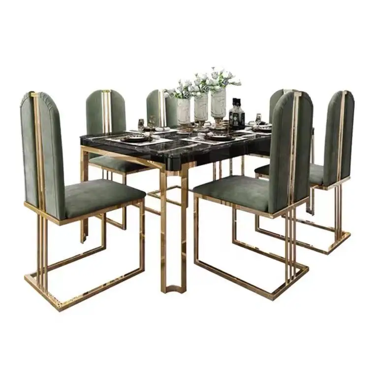 
Best quality low price commercial gold frame dining table set for dining room and hotel 