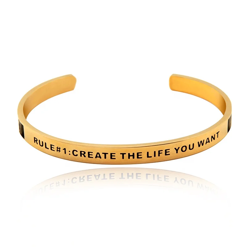  Inspirational Jewelry Stainless Steel Custom Gold Plated Engraved Letters Open Cuff Bangle