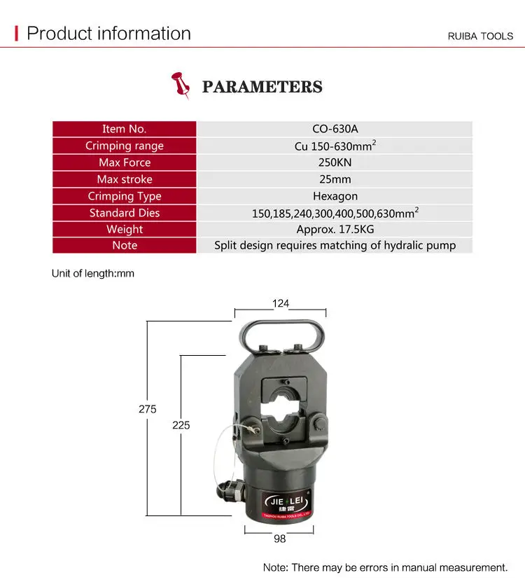 CO-500 CO-630A CO-400 CO-1000 Cu16-500mm2 ручной кабельные наконечники Сплит блок пресс инструмент электро-гидравлический обжимной