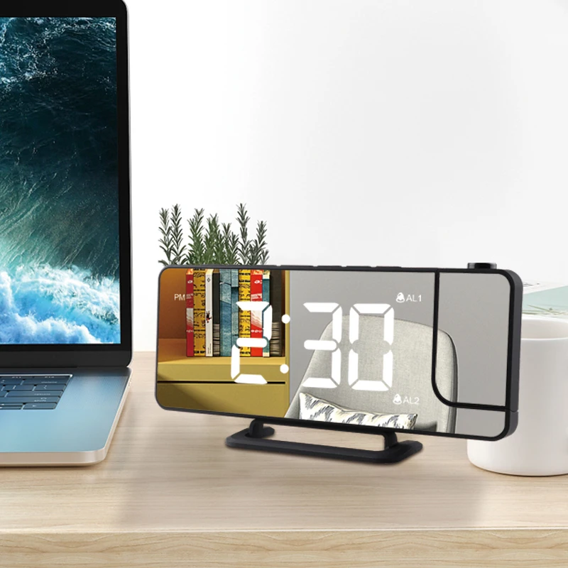 Дешевая мини-Электрический Digitec спальня Wake Up Зеркало Будильник Am 2022 Fm проекции светодиодный проектор часы стол будильник радиочасы