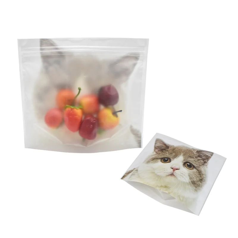 Custom Cute Cat Print Small Mylar Clear Plastic Package Bags Snake Nuts Jerky Chocolate Dried Fruit Bag White Food Standup Pouch