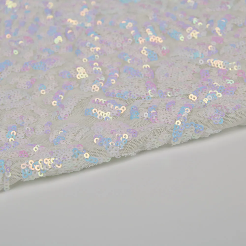 High Quality white glitter Fancy Sequin Embroidery Mesh French African Lace Fabric For Formal Dress Abaya Dubai