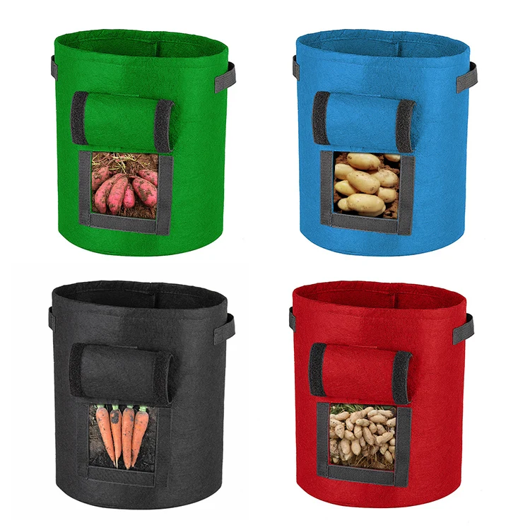 Wholesale custom 5 / 7 / 10 Gallon breathable fabric pots felt garden potato grow bag with handle for tree farms (1600213709299)