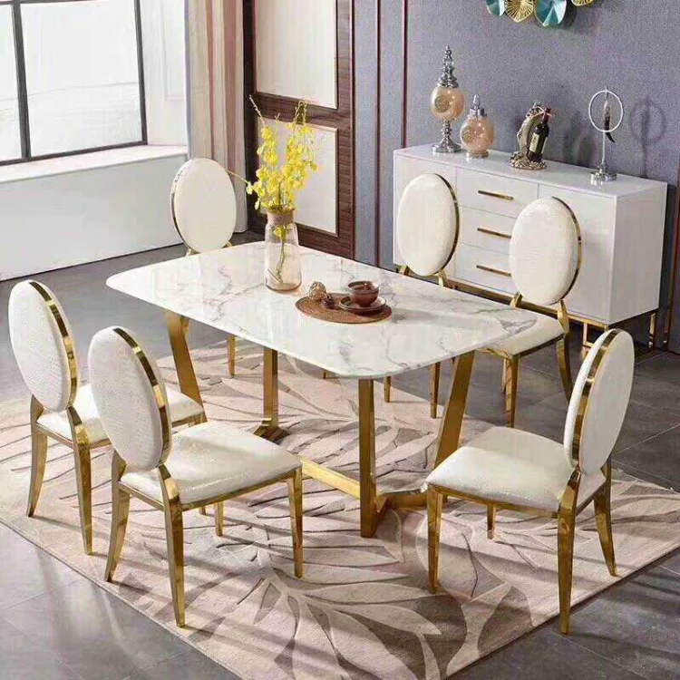 CZTZ-11 Simple Light Stainless Steel Marble Dining Tables Modern Creative dinning Table Concrete
