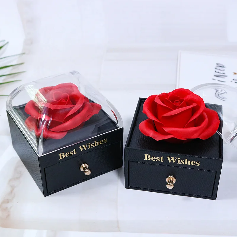 New oblique plaid soap flower box high translucent rose gift ring earring pendant necklace jewelry box