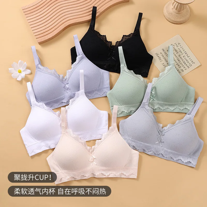 High Quality Lace Girlie Model Underwear Junior Senior High School Students No Steel Ring  Developmental Stage Thin Bra
