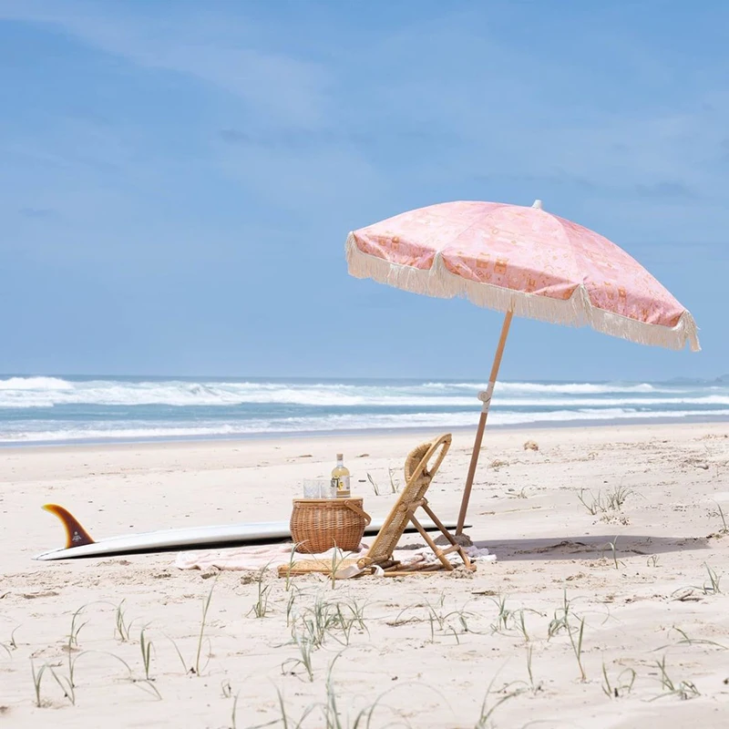 Premium 6.5ft Beach Umbrella Complete Shade Coverage Portable Folding 6ft Solar Beach Umbrella with Tassels