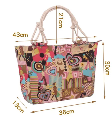 Women Tote Bag Canvas Handbag with Floral Printing Lady Japanese Casual Shopping Bag With Cotton Rope Handles  Drop Shipping