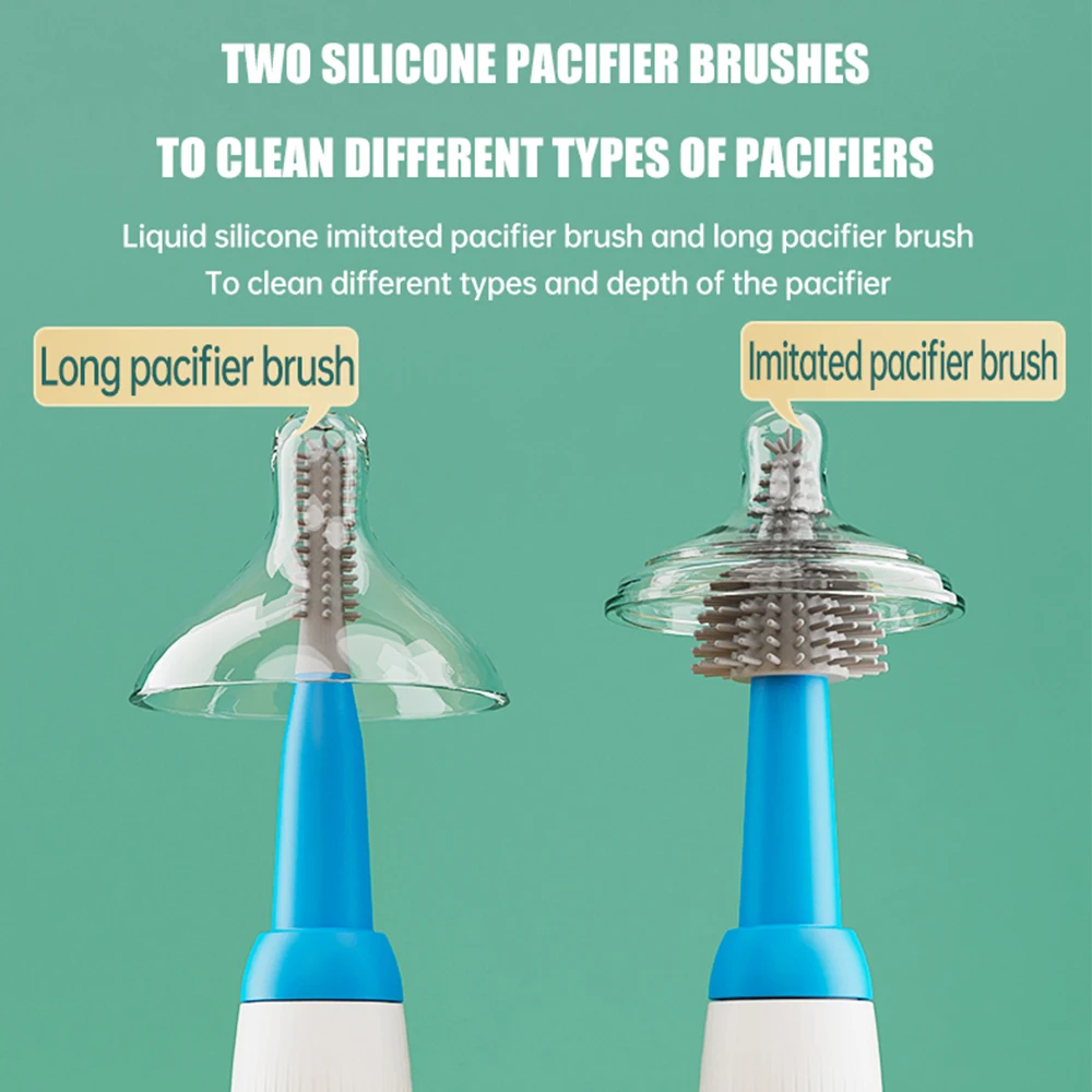 New Arrival 4in1 1500mah Small Travel Infants Baby Multipurpose Silicone Cordless Electric Bottle Cleaning Brush with Extensions