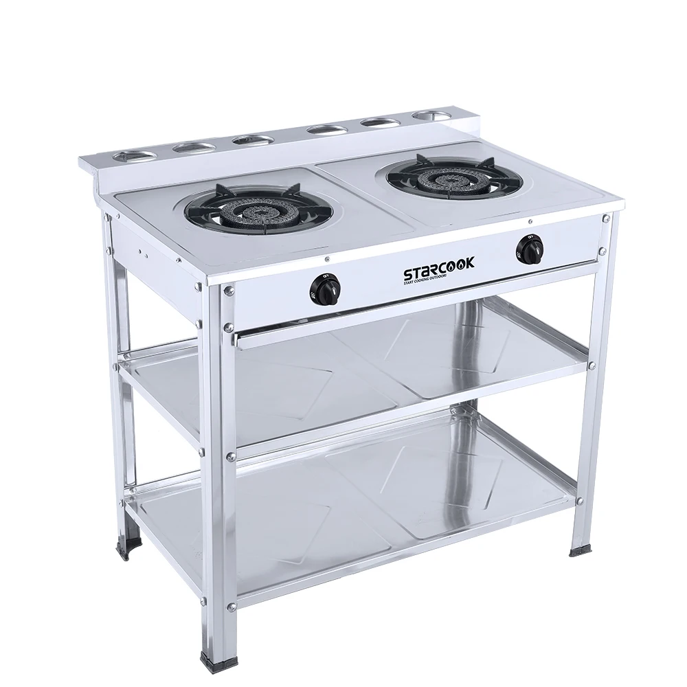 Двухместная горелка газовая плита из нержавеющей стали с подставкой для открытый монитор сенсорным экраном приправ