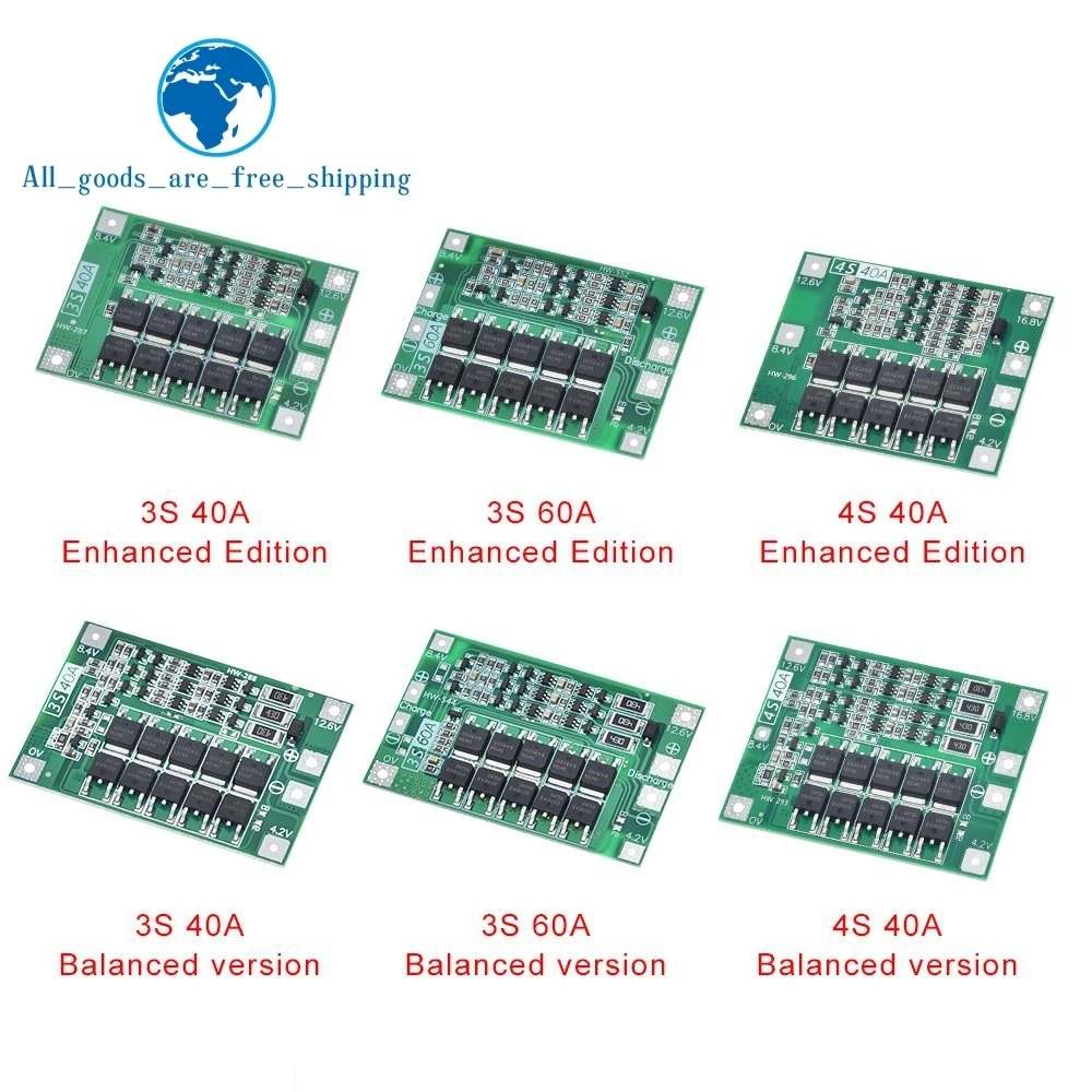 3S 4S 40A 60A литий-ионная литиевая батарея для защиты от заряда батареи доска 18650 BMS буровыми двигателями 11 1 V 12 6 V/14 8 16 повысить