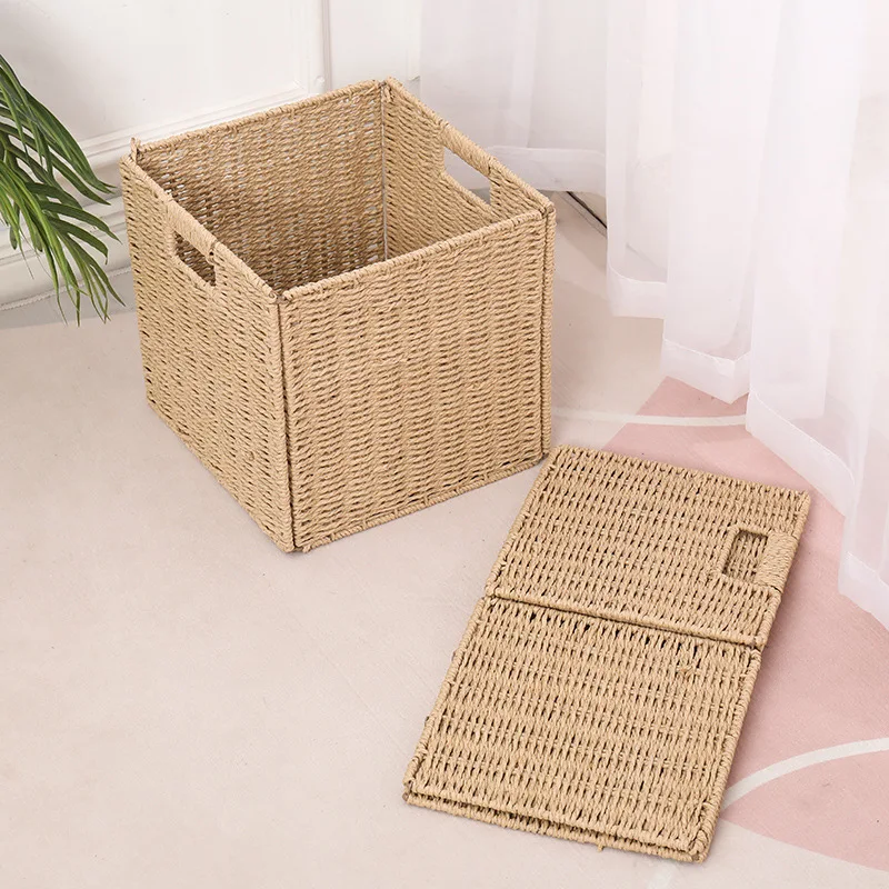 Custom Wholesale Iron Frame Rattan Woven Home Storage Basket To Store Daily Sundries Square Storage Basket