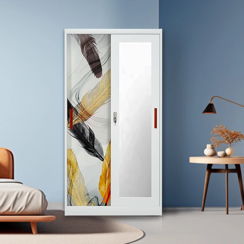 Home Furniture Steel Cabinet Metal Almirah Wardrobe Steel Wardrobe Iron Bedroom Wardrobe Sliding Door Clothes Storage Closet,KD